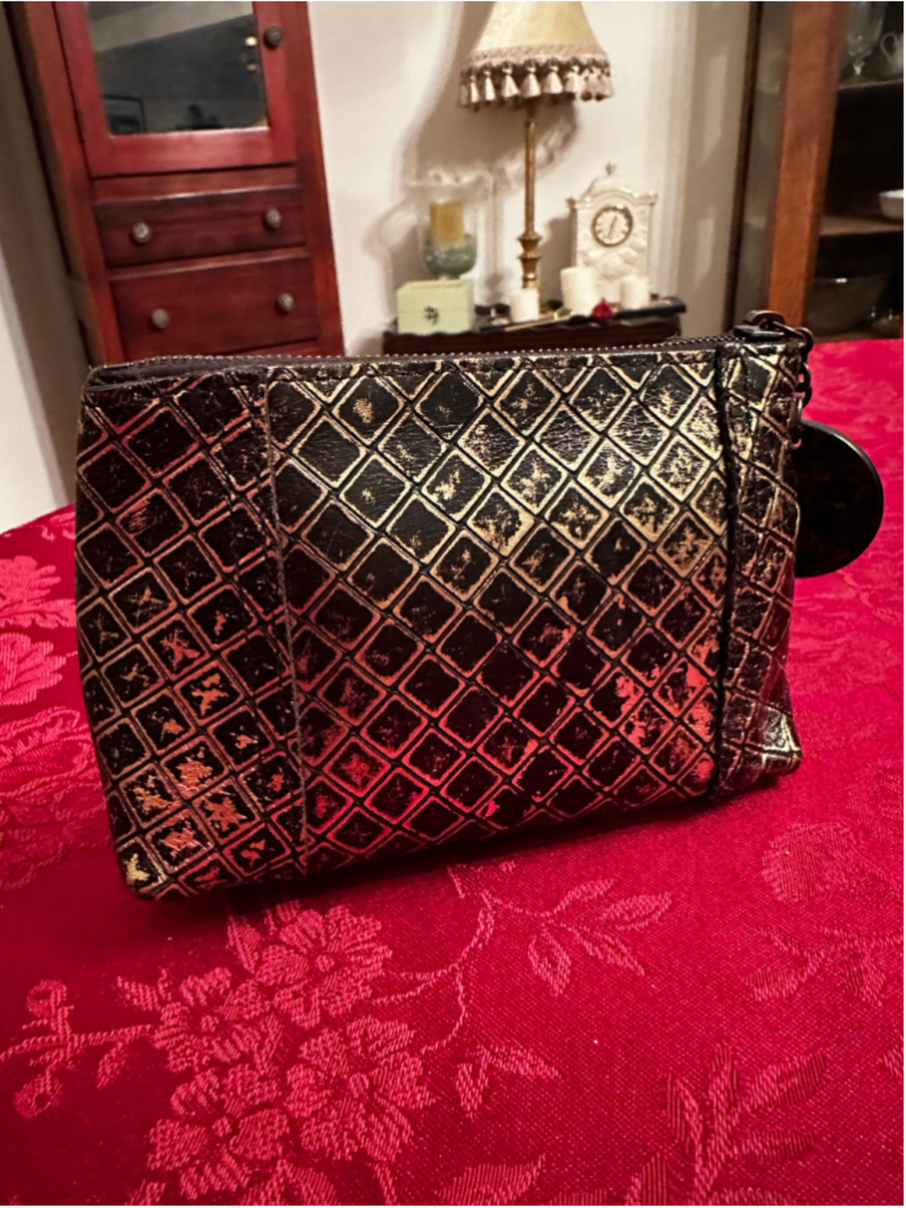 Bottega Veneta Black & Gold Leather Cosmetic Bag